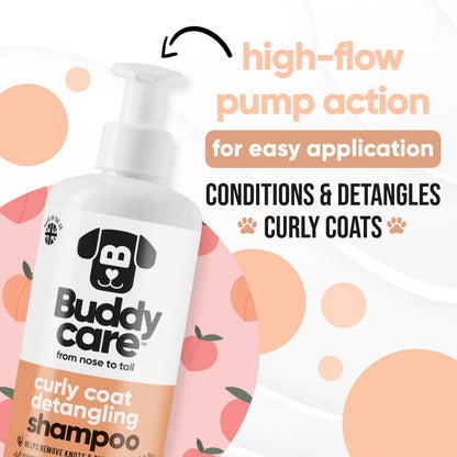 Curly Coat Entwirrendes Hundeshampoo von Buddycare | Tiefenreinigendes Shampoo für Hunde | Pfirsichduft | Mit Aloe Vera und Provitamin B5 (500ml)