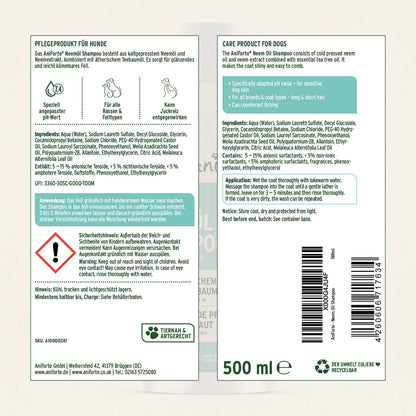 AniForte Neemöl Hundeshampoo 500ml – Gegen Juckreiz, Milben, Flöhe & Zecken, für glänzendes Fell