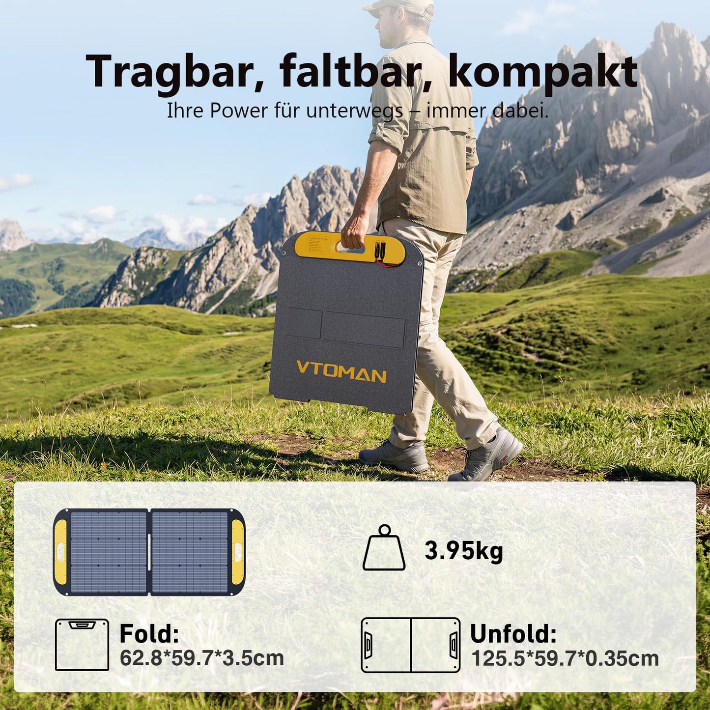 VTOMAN Jump 2200 Tragbare Powerstation mit 110W Leicht Faltbares Solarpanel - 2200W/1548Wh LiFePO4 Batterie Solar Stromgenerator, Erweiterbare Kapazität auf 3096Wh für Reisen, Wohnmobil