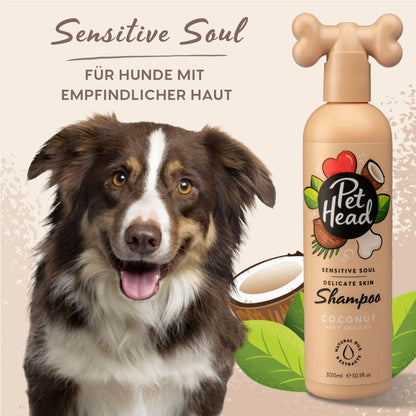 Pet Head Sensitive Soul Hundeshampoo | Kokosnussduft | Pflegt und Beruhigt Empfindliche Haut | pH-Neutral | Vegan & Tierversuchsfrei | Sanfte Formel für Hunde und Welpen | 300ml