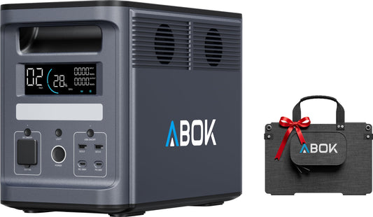 ABOK Ark2000 Tragbare Powerstation 1536Wh LiFePO4, gratis Asp45 45W Solarpanel, erweiterbar auf 4,6kWh, 1,3h 0–100% Schnellladung, 2000W AC Solargenerator mit UPS & App-Steuerung