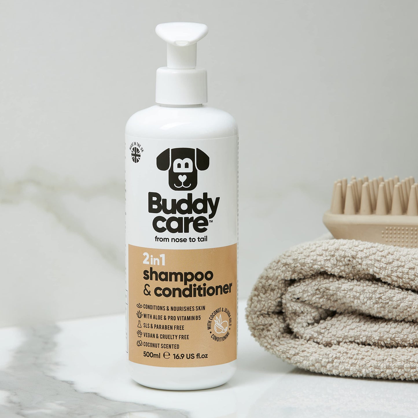 Buddycare 2in1 Hundeshampoo & Conditioner 500ml – Für Langhaar, Welpen & alle Hunderassen