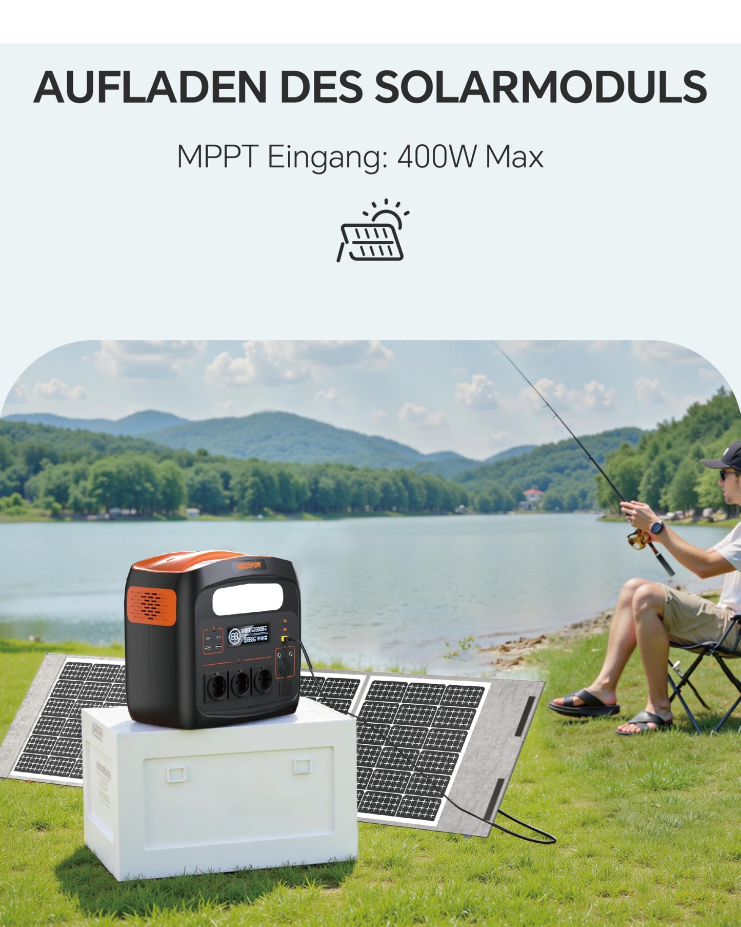 Tragbare Powerstation 1800W(3600W Spitze)/1024Wh, LiFePO4 Akku, 0-100% in 65 Min aufgeladen, USB-C-100W, DC-Ausgang, 230V AC Steckdosen, MPPT 400W Solarladung, Solargenerator für Camping, Outdoor