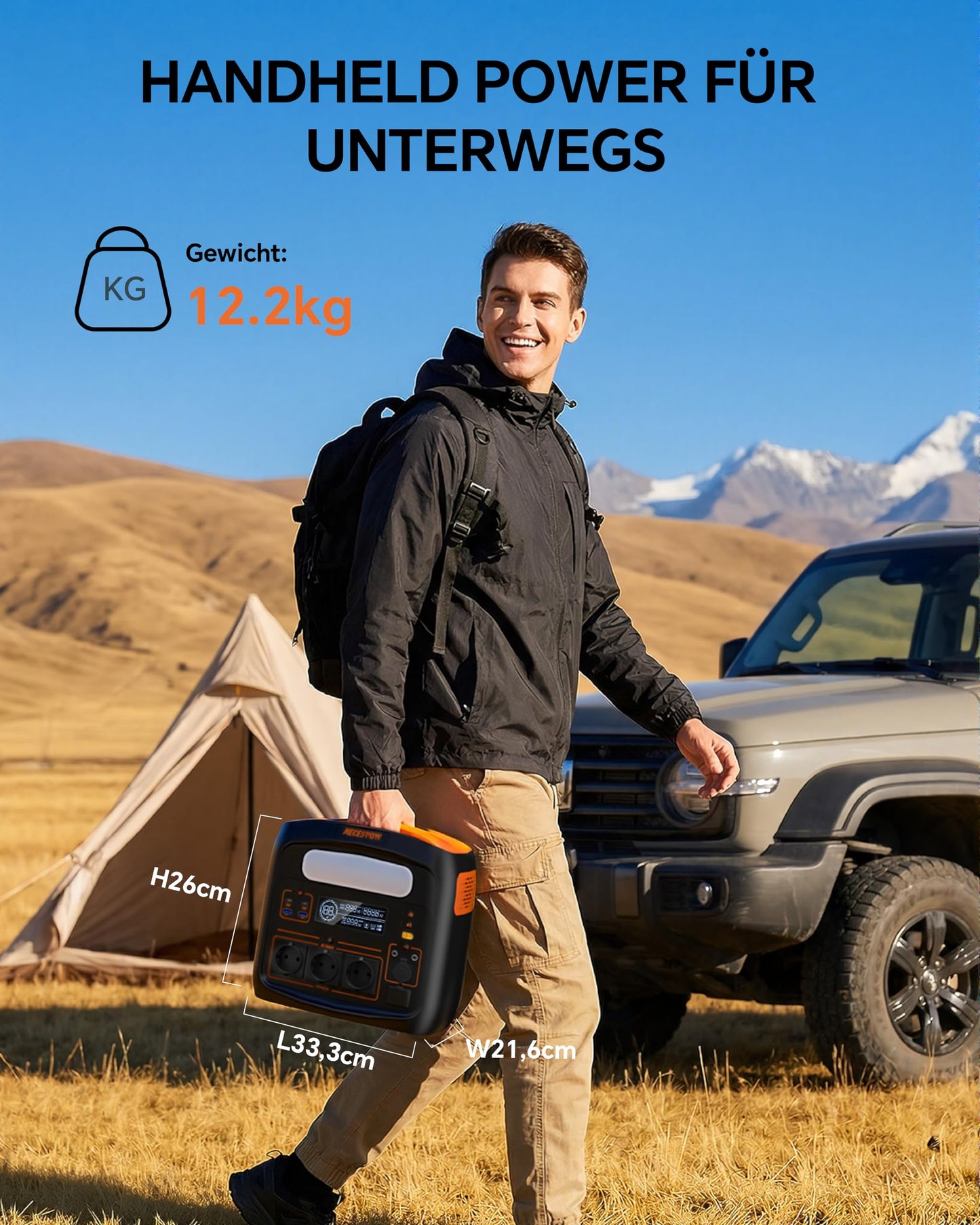 Tragbare Powerstation 1800W(3600W Spitze), 1024Wh LiFePO4 Akku, Schnellladung in 65 Min., PD 100W, USB-C/AC/DC, Solarladung, für Camping, Notstrom, Outdoor