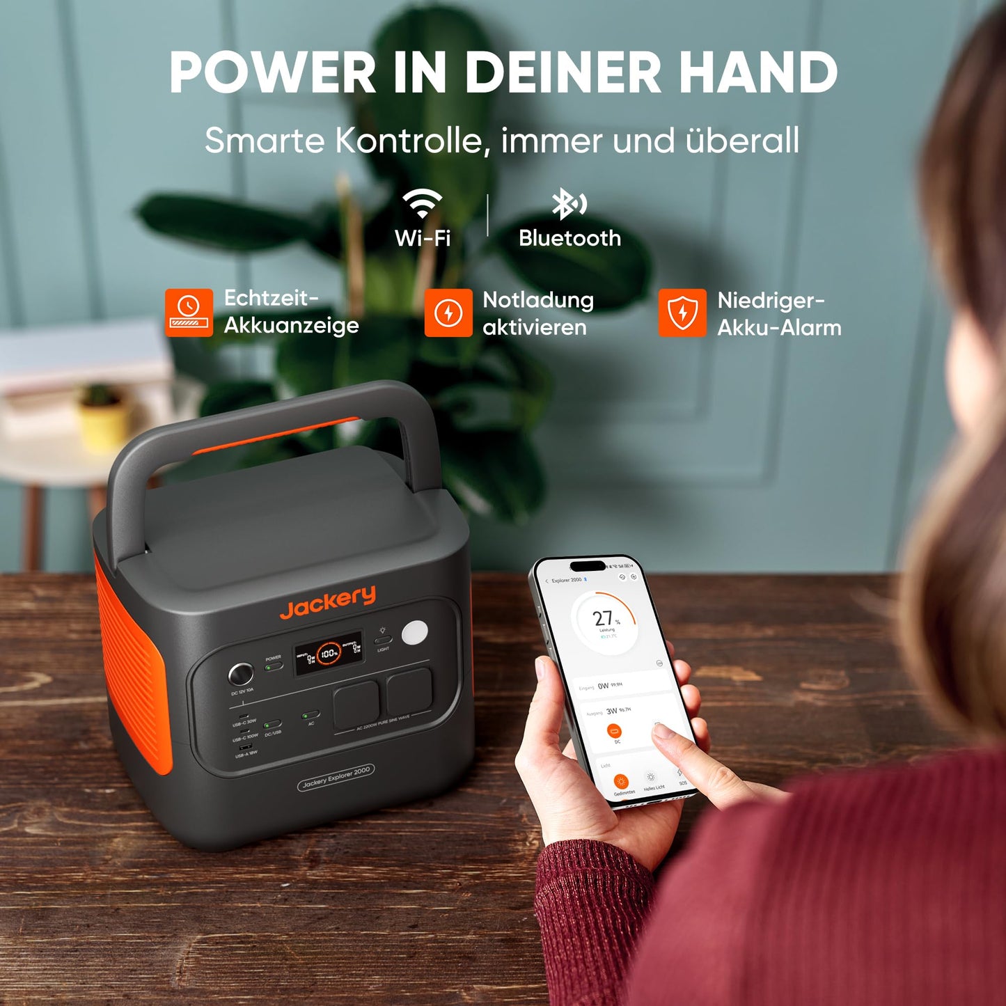 Jackery E2000 v2 tragbare Powerstation, LiFePO4 Akku, 2042Wh Solargenerator mit 2200W Ausgang (Max 4400W), Schnellladung von 0-80% in 52 Min für Notfall, Camping, Wohnmobil