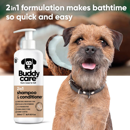 Buddycare 2in1 Hundeshampoo & Conditioner 500ml – Für Langhaar, Welpen & alle Hunderassen
