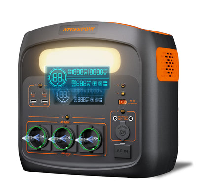 Tragbare Powerstation 1800W(3600W Spitze)/1024Wh, LiFePO4 Akku, 0-100% in 65 Min aufgeladen, USB-C-100W, DC-Ausgang, 230V AC Steckdosen, MPPT 400W Solarladung, Solargenerator für Camping, Outdoor